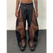 Men's Clothing American Retro Design Stitching Leopard Print Baggy Silhouette Loose Straight Wide Leg Scimitar Washed Jeans_viptrois.com