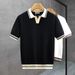 Men's Clothing Summer New Short Sleeved Contrast Color V Neck T Shirt Lapel Slim Fit Polo Shirt Knitted Textured T Shirt_viptrois.com