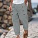 Men's Casual Loose Trousers Multi Button Cotton-Linen Blend Hawaiian Beach Cargo Pants Mid Waist Wide Leg Midweight Black Gray Khaki Light_viptrois.com