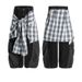 Men's Clothing American Retro Plaid Skirt Stitching Scimitar Jeans Hip Hop Wide Leg Pants For Men And Women_viptrois.com