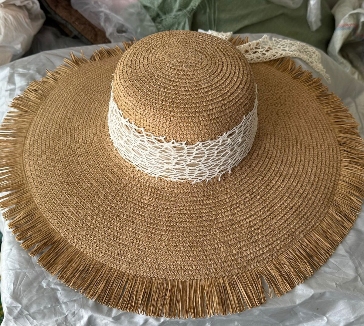 Straw With Large Brim And Lace Edges, Summer Protection Beach Hat, Outdoor Sun Hat_viptrois.com