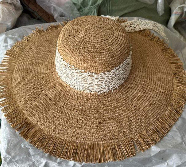 Straw With Large Brim And Lace Edges, Summer Protection Beach Hat, Outdoor Sun Hat_viptrois.com