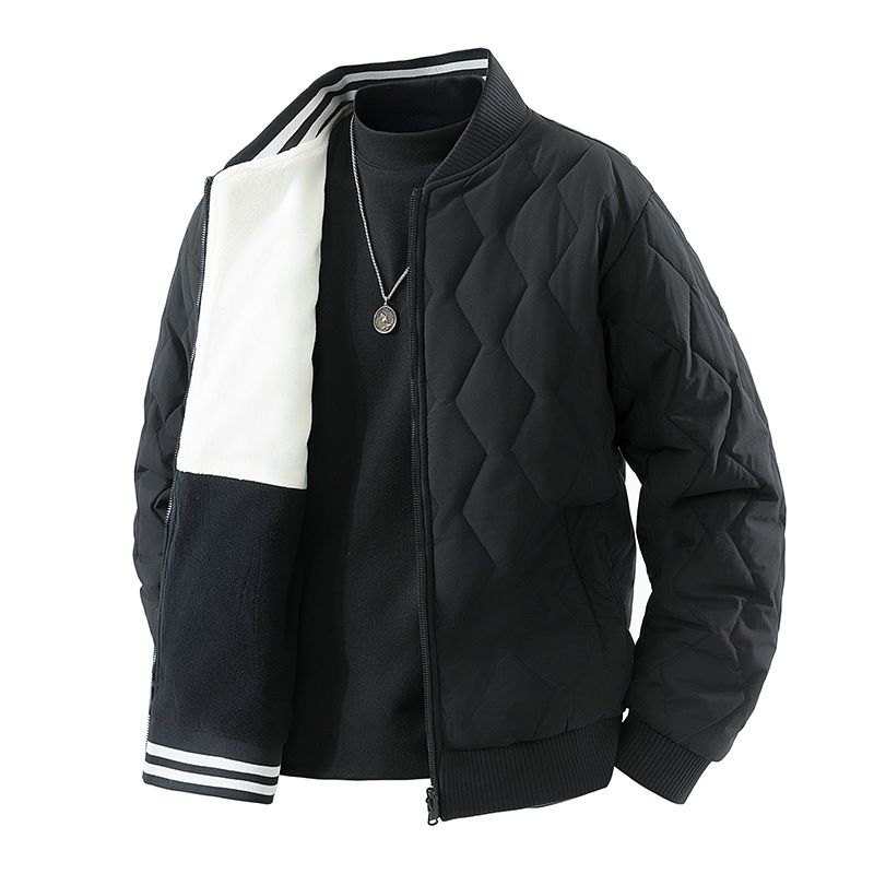 Men's Reversible Stand Collar Fleece Lined Winter Coat - Thickened Warm Puffer Jacket For Casual Streetwear_viptrois.com