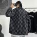 American Checkerboard Denim Jacket Men's Spring And Autumn Ins Trendy Brand Loose Ruffian Handsome Fried Street Casual Tooling Top_viptrois.com
