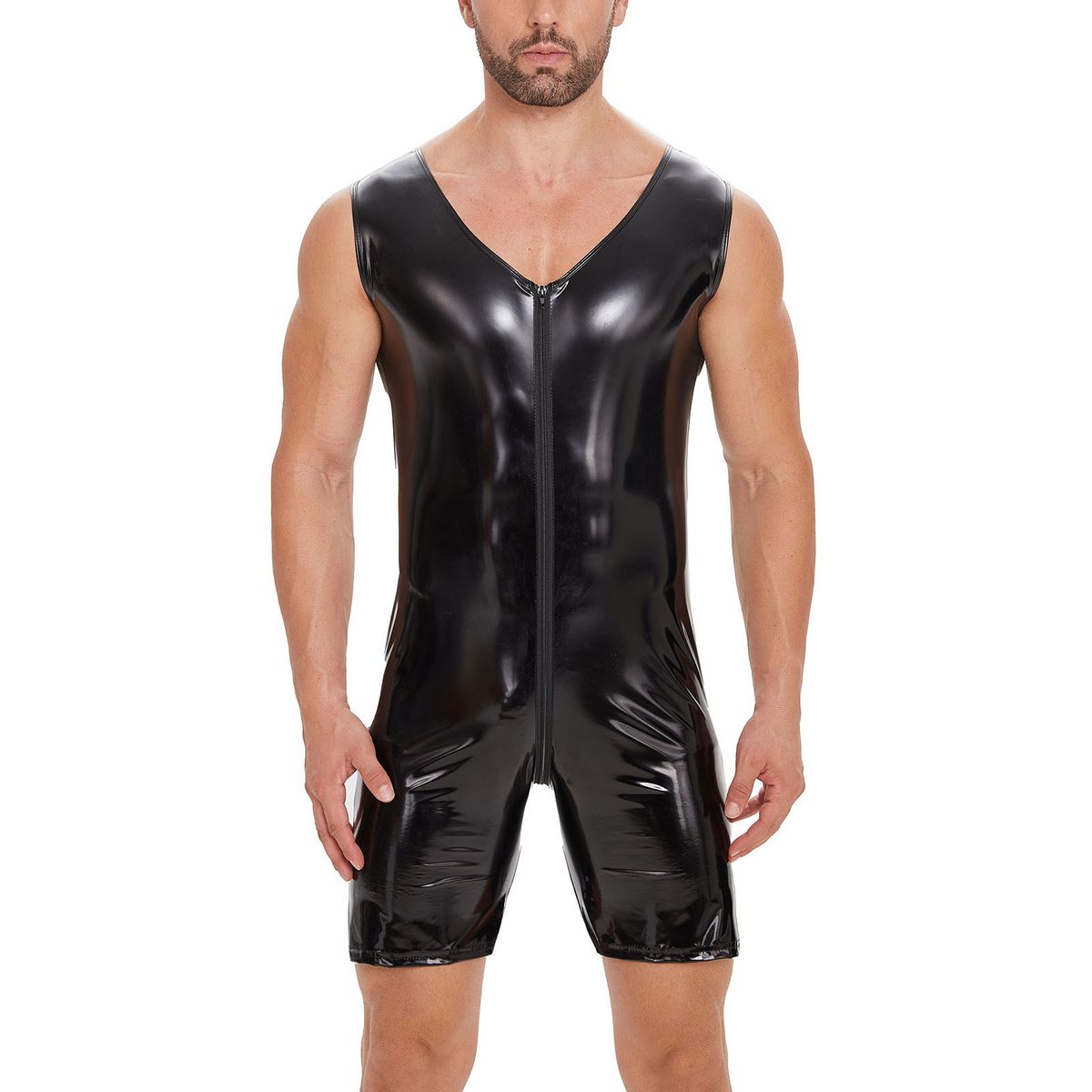 Men's Clothing Elastic tights stage performance clothes for menmen mirrored leather jumpsuit sexy zipper open crotch pants for men_viptrois.com