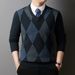 Pure Autumn Winter New V-Neck Men's Pullover Base Dad's Diamond Pattern Jacquard Sweetheart Neck Knitted Sweater_viptrois.com