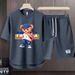 Men's Clothing 2024 Waffle Casual Summer Suit Men's Loose Teen Short sleeved T shirt Shorts Handsome Two piece Suit_viptrois.com