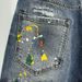 Men's Clothing Washed Blue Ripped Denim Shorts Men's Trendy Ink Splash Graffiti Slim Fit Five Point Pants_viptrois.com