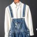 Men's Clothing Hong Kong style brand loose one piece nine point pants men's ripped nostalgic age reducing denim overalls summer overalls men_viptrois.com