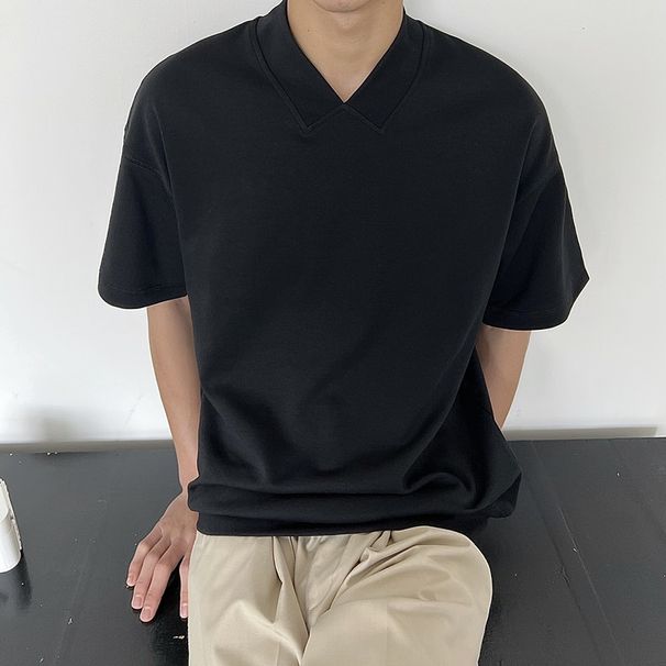 Men's Summer V Neck Short Sleeve T-Shirt Fashionable Breathable Solid Color Base Layer Top_viptrois.com