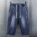 Elastic Waist 2025 Summer Thin Denim Shorts Men's Trendy Versatile Seven-Point Comfortable Breathable 7-Point Pants Men_viptrois.com