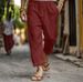Men's Cotton Linen Trousers - Summer Casual Pants With Drawstring Elastic Waist | Straight Leg & Breathable Solid Color Lightweight Pants_viptrois.com