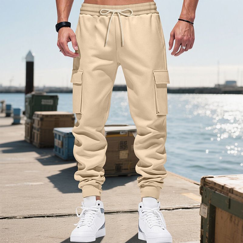 Men's Heavyweight Work Cargo Pants With Multiple Pockets, Loose Fit, Ankle Cuff, Breathable Polyester For Autumn Winter Comfort_viptrois.com