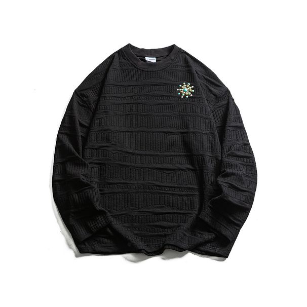 Men's Clothing Wear American Fashion Brand 2025 Autumn New Textured Sweatshirt Men's Round Neck Top Pullover Jacket_viptrois.com