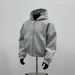 Men's Cropped Hoodie Jacket Oversized Streetwear Pullover With Zip Front_viptrois.com