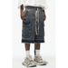 Men's Clothing High Street Zipper Raw Edge Side Pocket Work Shorts Washed Distressed Ribbon Loose Denim Shorts Men_viptrois.com