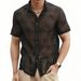 Men's Clothing Rose Flower Mesh See Through Button Short Sleeved Casual Vacation Shirt_viptrois.com