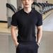 Men's Clothing Summer Lapel Short Sleeved Sweater Men's Polo Collar Light Business Slim Casual Cool Solid Color Shirt_viptrois.com