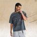 American Vintage Letter-printed Washed Distressed Loose-fit One-piece Cut Short-sleeve T-shirt_viptrois.com