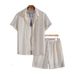 Men's Solid Color Short Sleeve Shirt & Shorts Set - Breathable Casual Sportswear For Youth Fashion_viptrois.com