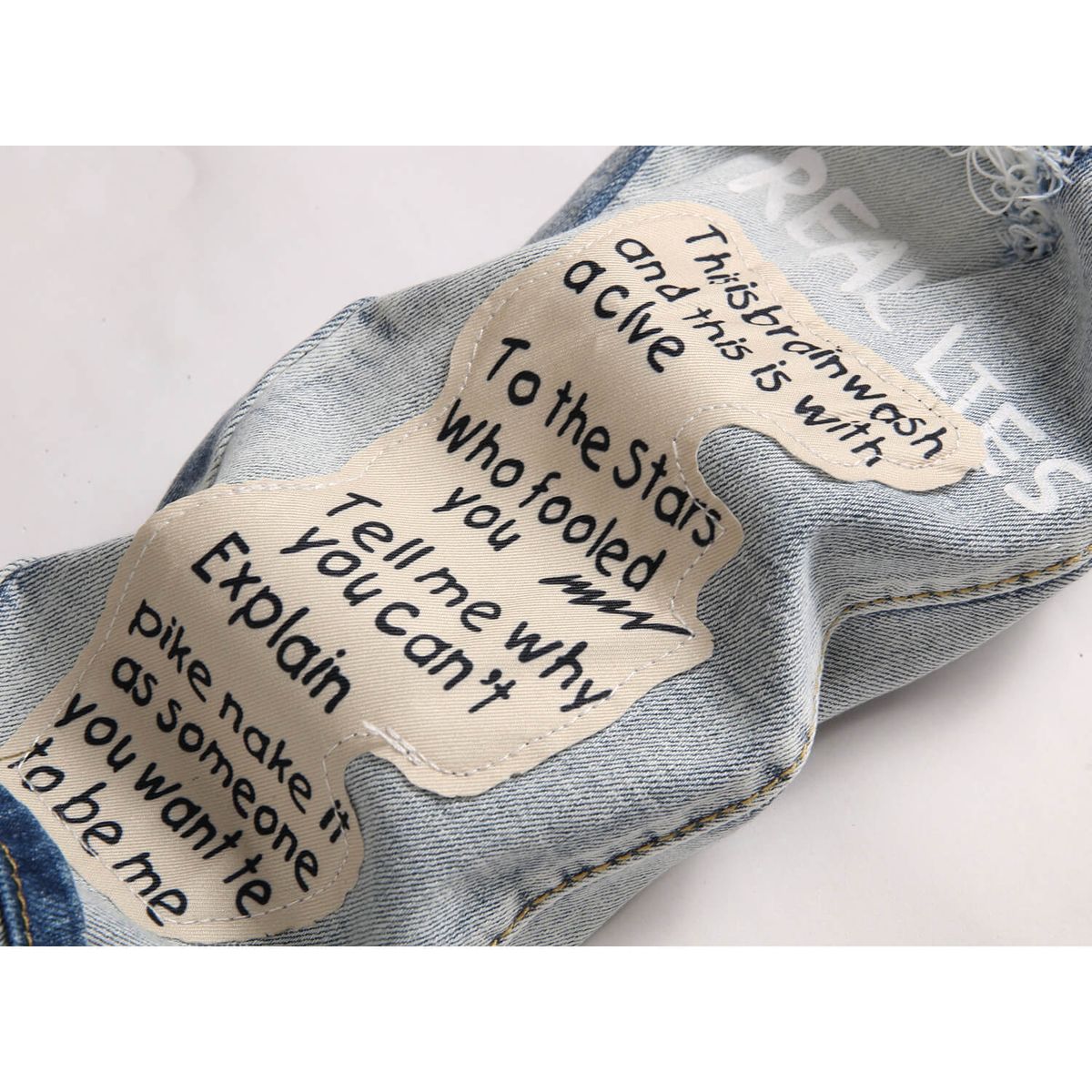 Men's Clothing Blue High Street Youth Embroidery Patch Embroidery Hole Elastic Tight Fitting Small Leg Men's Jeans_viptrois.com
