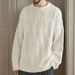 Unisex Vintage Cable Knit Sweater | Classic Round Neck Warm Pullover | Autumn Winter Thick Wool-Like Jumper (Solid Colors)_viptrois.com