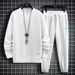 Men's Clothing Waffle Round Neck Sweater Suit Autumn And Winter New Style Pure Color Leisure Loose Long Sleeve Top_viptrois.com