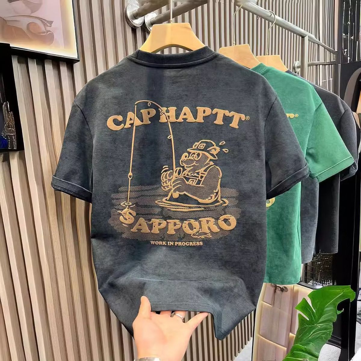 Junior High-end Green 2024 Cotton Knitted Trendy Short-sleeved T-shirt Men's Summer Loose Casual Half-sleeved T-shirt, Green M_viptrois.com