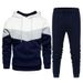 Men's casual sports suit spring and autumn hooded splicing sweatshirt with solid color sweatpants casual and comfortable two-piece suit_viptrois.com