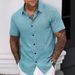 Men’s Short-Sleeve Casual Shirt – Breathable Polyester, V-Neck, Solid & Color-Blocked (Bluish/Greens/Khaki/Greyish/Dark Blue/Brown, S-XXL)_viptrois.com