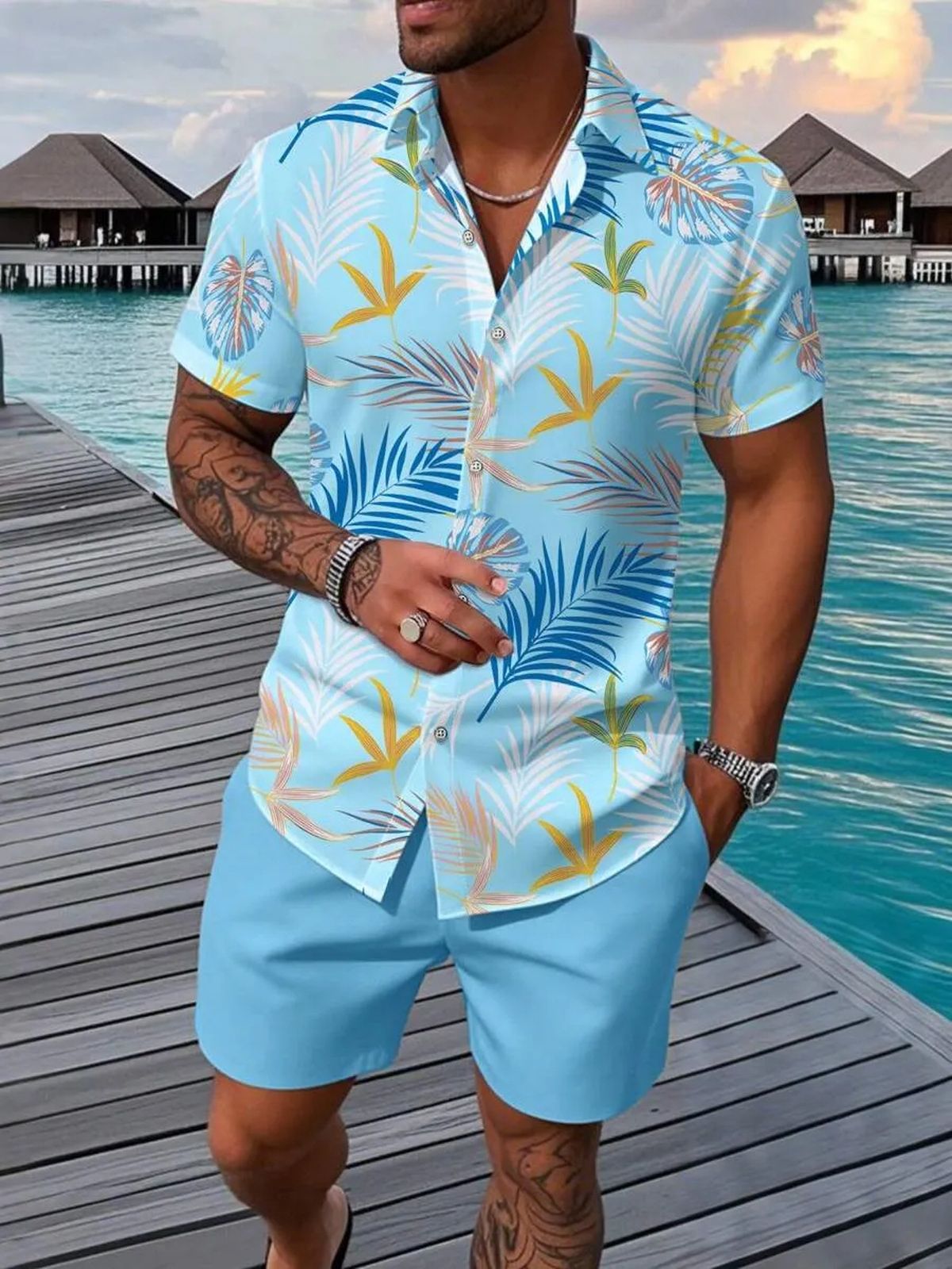 Men's Summer Casual Shirts Jacquard Short Sleeved Cardigans Business Casual Suits_viptrois.com