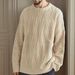 Unisex Vintage Cable Knit Sweater | Classic Round Neck Warm Pullover | Autumn Winter Thick Wool-Like Jumper (Solid Colors)_viptrois.com