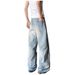 American High Street Vibe Washed Ink Splashed Ripped Jeans For Men Trendy And Fashionable Letter Embroidery Loose Straight Trousers_viptrois.com