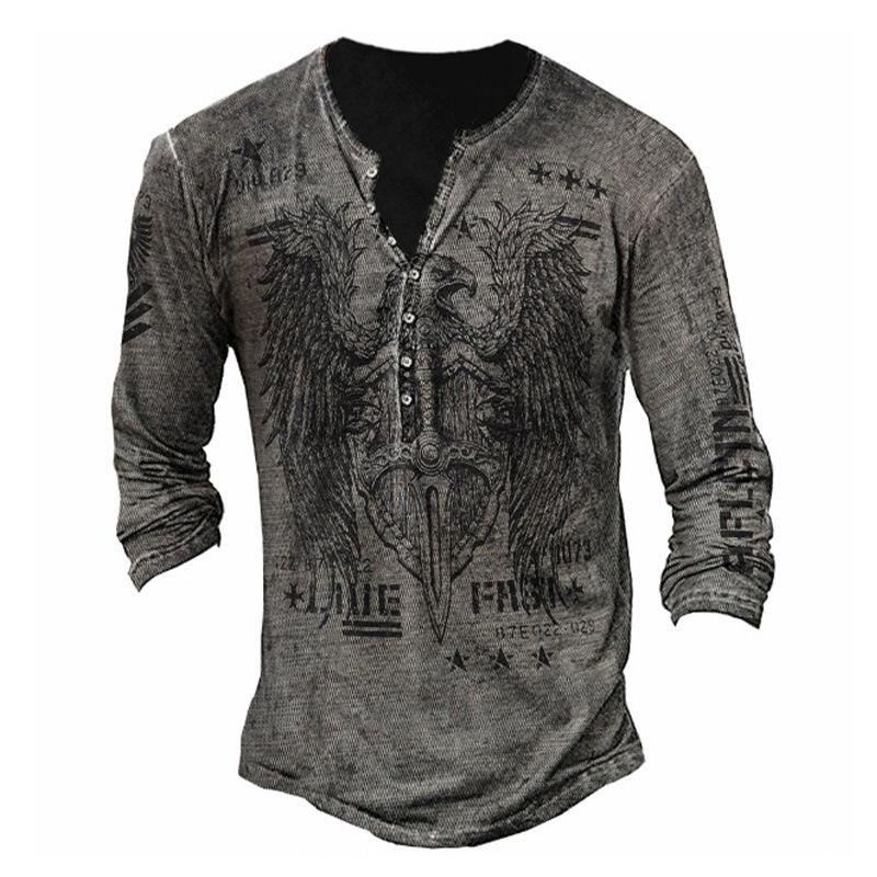 Printed Youth Cotton Regular Unhooded Large Slim Fit Collarless Casual Long Sleeve Men's T-shirt_viptrois.com