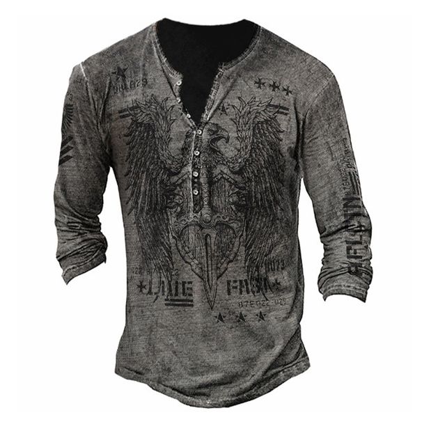 Printed Youth Cotton Regular Unhooded Large Slim Fit Collarless Casual Long Sleeve Men's T-shirt_viptrois.com