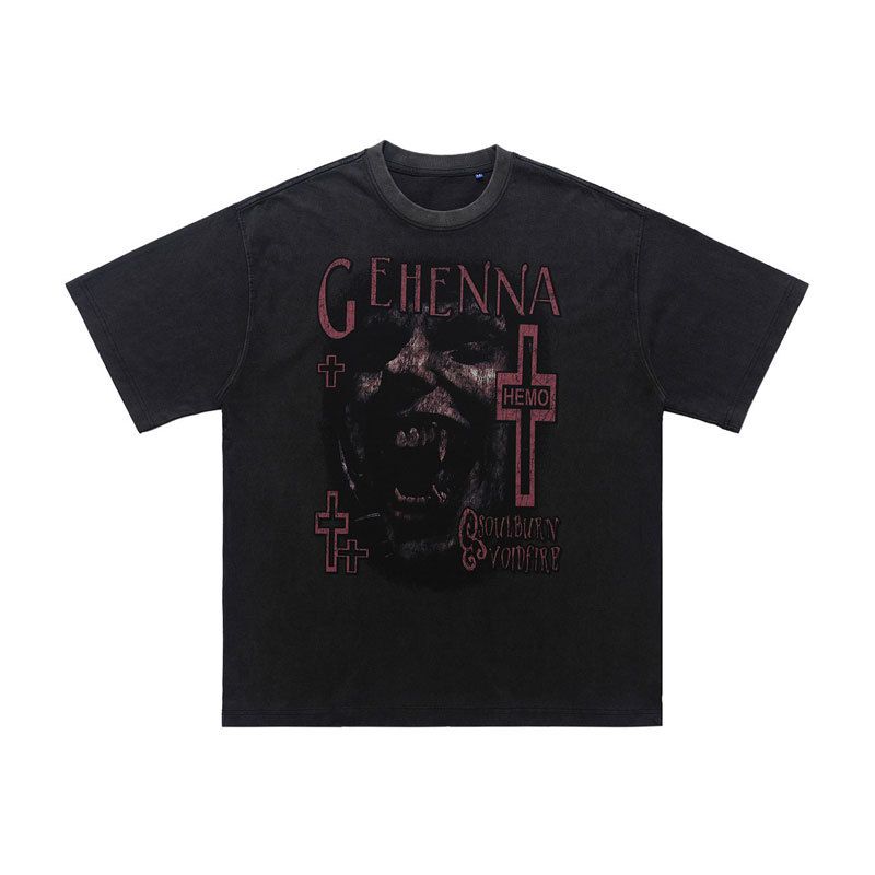 American-style Washed Distressed Short-sleeve Portrait Print T-shirt For Women, Oversized And Loose-fitting_viptrois.com