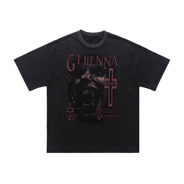 American-style Washed Distressed Short-sleeve Portrait Print T-shirt For Women, Oversized And Loose-fitting_viptrois.com