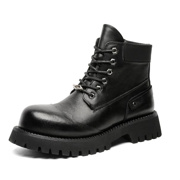 Fleece And Fleece Warm Men's Short Boots Retro Heightening Thick-soled Tooling Boots Martin Boots_viptrois.com