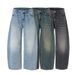 Washed Denim Jeans – Unisex Relaxed Straight-Leg Pants, 85.9% Cotton, Distressed & Whisker Details, Mid-Rise Fit ( Light Blue/Retro Blue/Black Grey)_viptrois.com