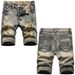High Street Trendy Summer Five-Point Distressed Retro Fashion Slim Fit Denim Shorts Men's Mid-Length Pants_viptrois.com