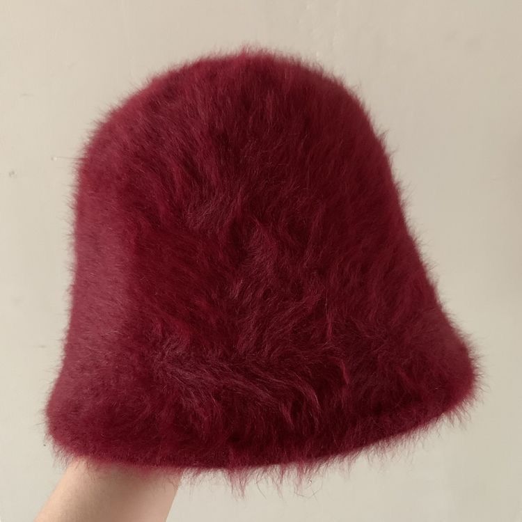 Autumn and Winter Angolan Rabbit Hair Fisherman for Women with Plain Small Face, Warm Water Bucket Hat, Net Red Korean_viptrois.com