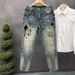 Men's Clothing Street Washed Distressed Fashion Jeans For Men Spring And Autumn Straight Loose \High Street Vibe Style Long Pants_viptrois.com