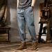 Spring And Summer Thin Japanese-style Denim Nine-point Pants Men's Retro Elastic Waist Elastic Badge Large-size Jeans Men's 9-point_viptrois.com