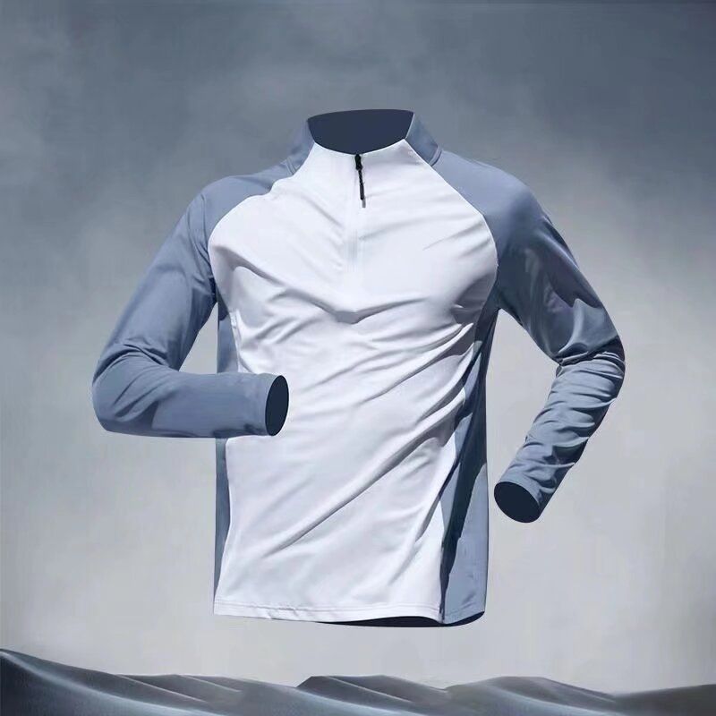 Men's Clothing Half Zip Training Suit Quick Drying Clothes Long Sleeve Spring And Autumn Summer Sun Protection Sports Track And Field Running T Shirt_viptrois.com