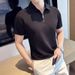 Men's Clothing Lapel Short Sleeved Men's Casual Short Sleeve Shirt Slim Fit Summer T-Shirt Breathable Linen Blend Comfortable Striped Design_viptrois.com