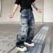 Men's Clothing Summer Street Retro Washed Knife Cut Ripped Jeans Unisex High Street Flared Slimming Floor Mopping Pants_viptrois.com