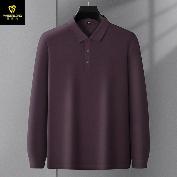 Auumn And Winer Ligh Business Hick Warm Brushed Men's Polo Long Sleeved Middle-Aged Solid Color Lapel Base 7F9_viptrois.com