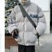 Men's Corduroy Padded Jacket - Winter Streetwear Bomber Coat With Embroidery & Stand Collar, Loose Fit, Warm Fleece Lining (Beige, Grey)_viptrois.com