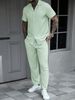 Men's Solid Color Breathable Long Sleeved Shirt And Drawstring Pants Two Piece Set European American Style Cross Border Fashion 2026_viptrois.com