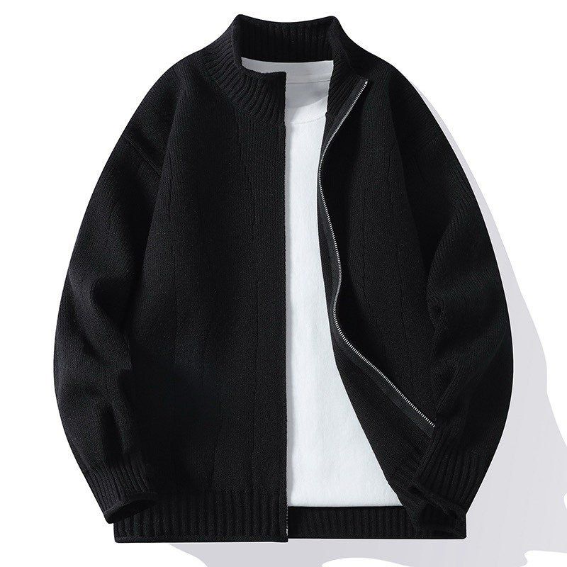 Men's Slim Fit Knit Zip-Up Cardigan Semi-Turtleneck Casual Sweater For Autumn Winter_viptrois.com